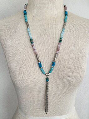 Mixed Materials Bead Tassel Long Necklace